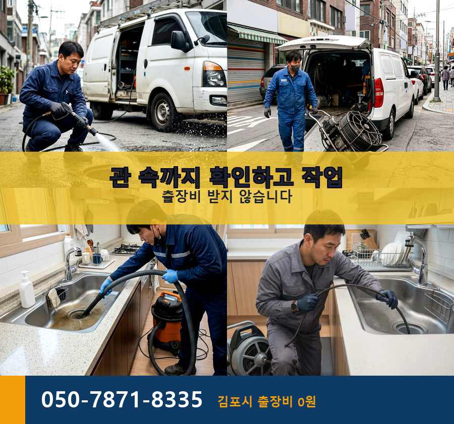 김포시 장기동 싱크대막힘 고압세척·관통 작업 모습