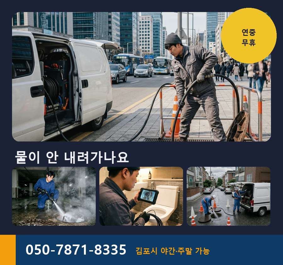 김포시 북변동 싱크대막힘 고압세척·관통 작업 모습