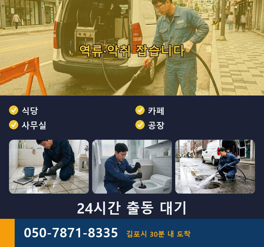 김포시 양촌읍 하수구막힘 고압세척·관통 작업 모습