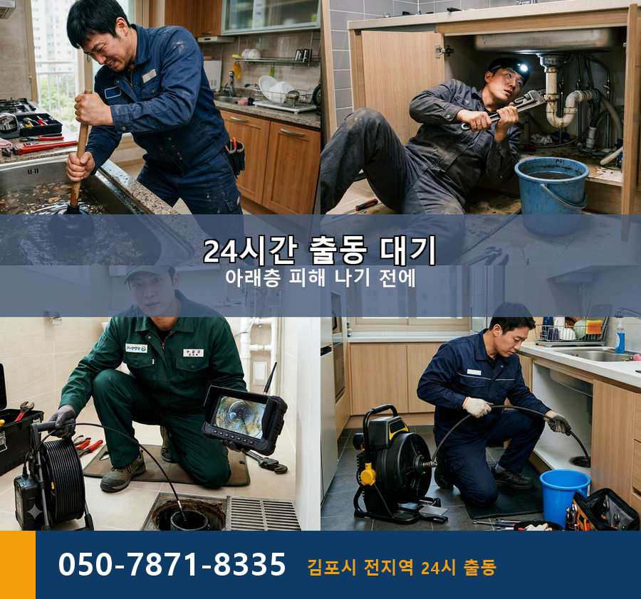 김포시 마산동 하수구막힘 야간 출동 현장 작업 사진 - 배관해결사