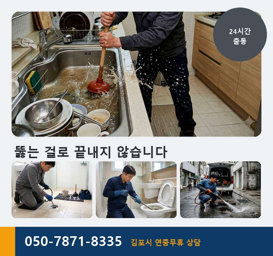 김포시 사우동 배수구막힘 비용 현장 작업 사진 - 배관해결사