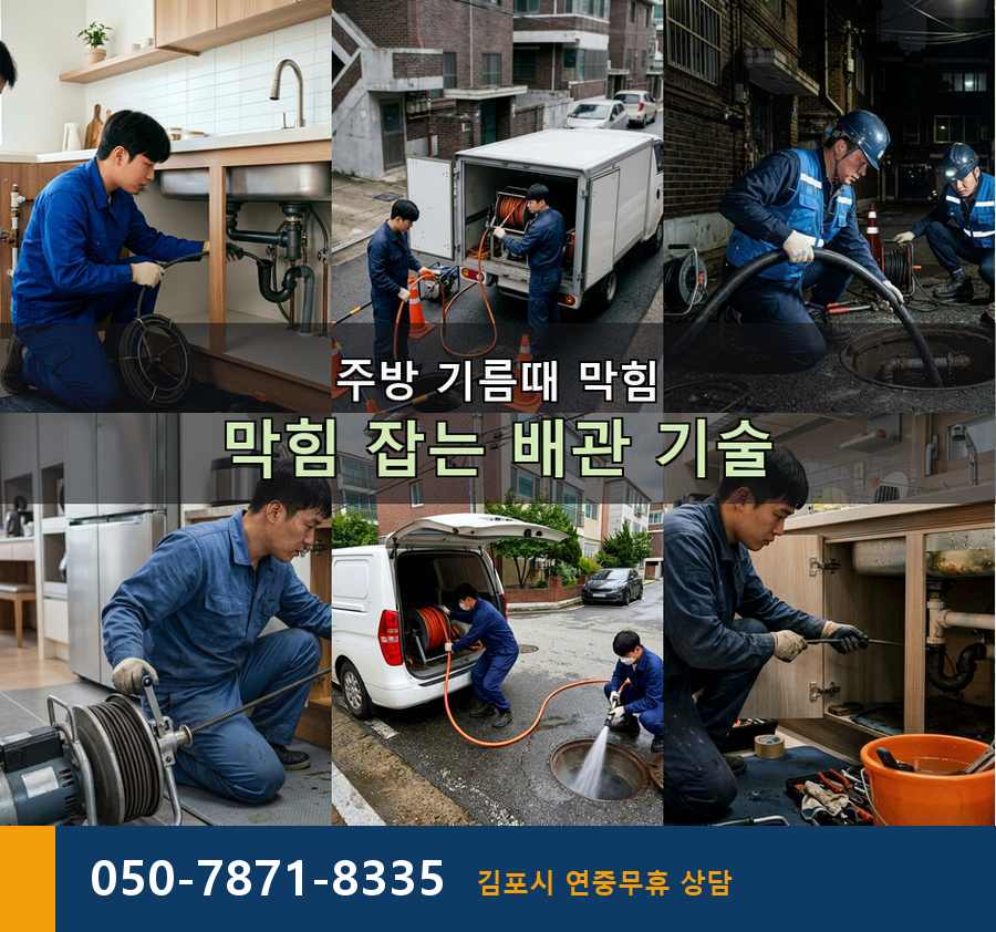 김포시 운양동 변기막힘 고압세척·관통 작업 모습