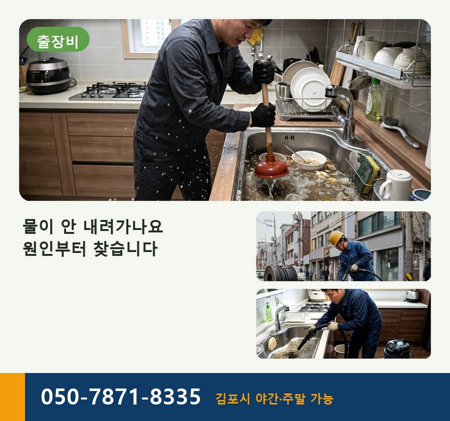 김포시 구래동 변기막힘 고압세척·관통 작업 모습