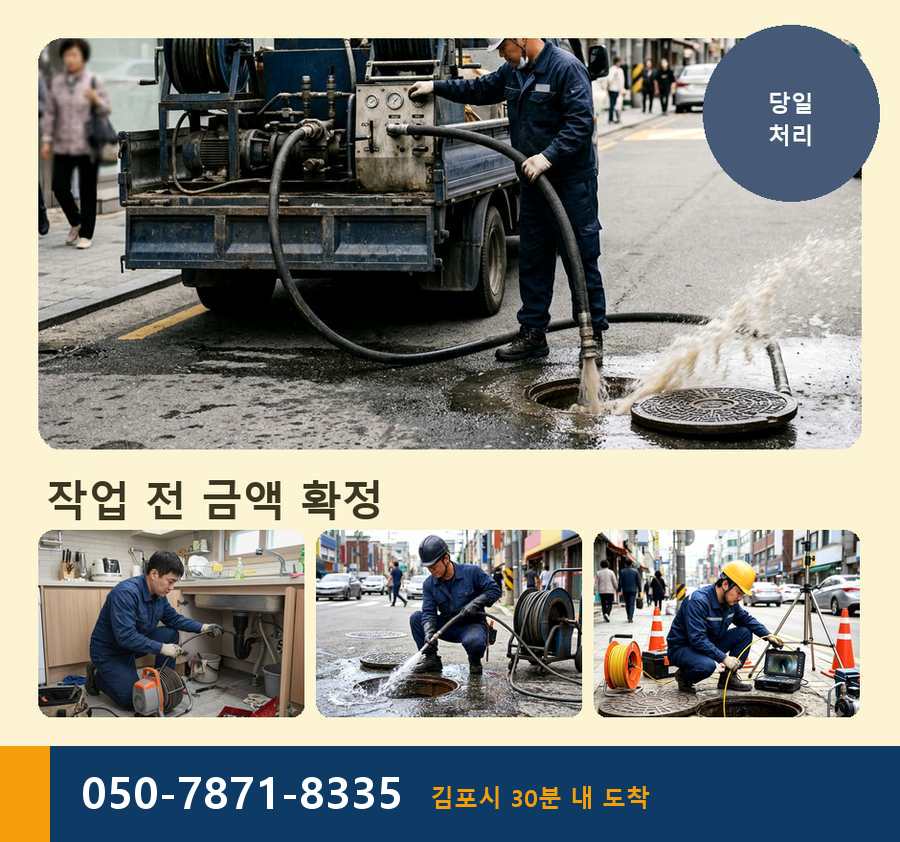 김포시 장기본동 고압세척 비용 안내 현장 작업 사진 - 배관해결사